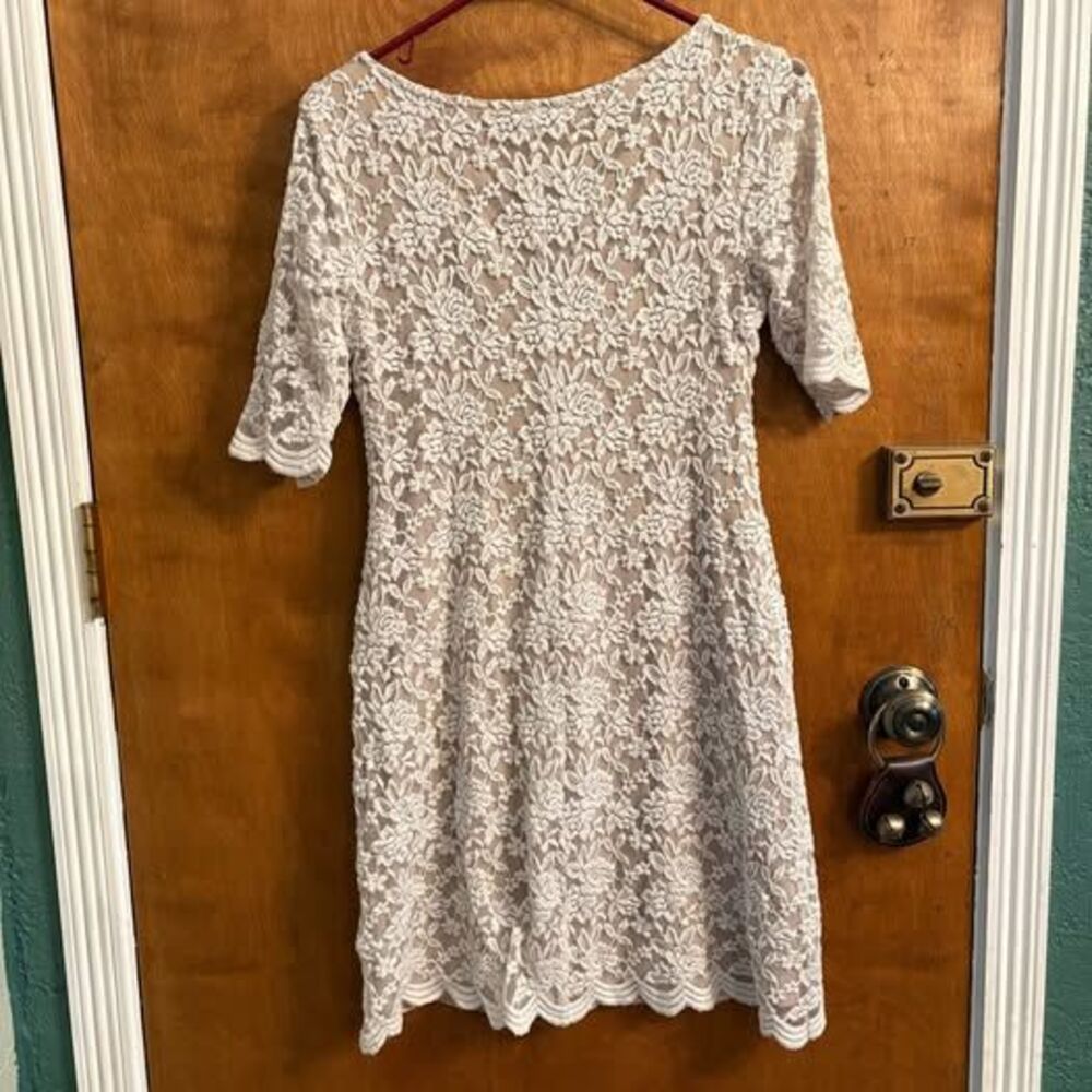 White Lace Connected Apparel Dress Wedding Bach Easter Short 3/4 Scoop Women's 6 - Picture 6 of 6